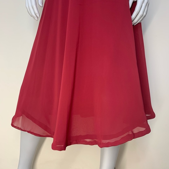 Cameron Blake Wine Formal Tea Length Beaded Dress - Picture 5 of 8